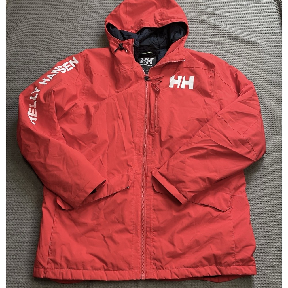 Helly Hansen Parka Coat 2XL Mens Red Hooded Polartec Insulated Full Zip